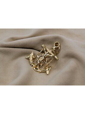 Exquisite 13K Solid Yellow Gold Religious Jesus on Cross Anchor Charm Pendant